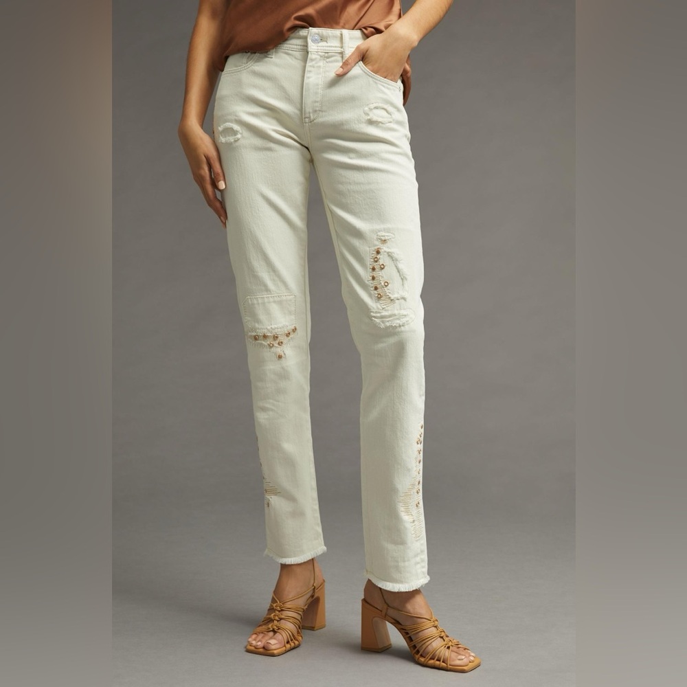 ANTHROPOLOGIE BY PILCRO | Slim Boyfriend Distressed Grommet Jeans (Size 27) NWT